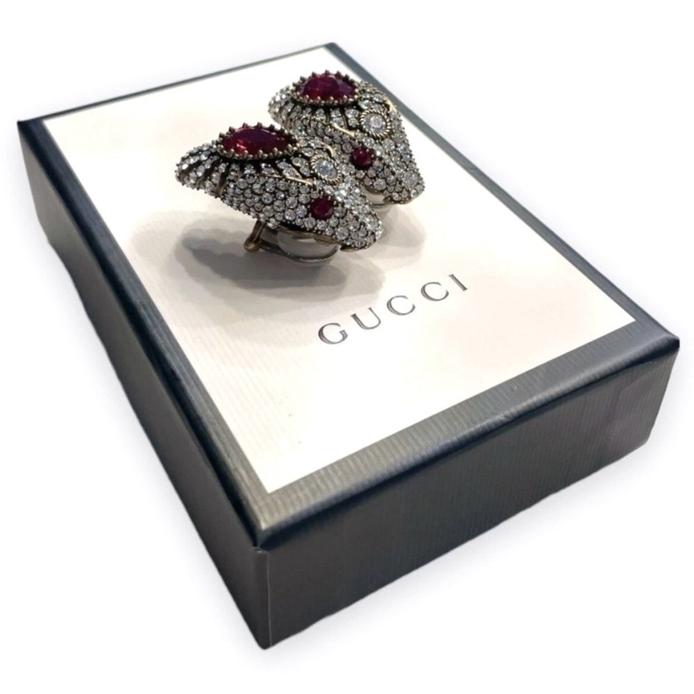 Gucci Snake Motif Crystal Earrings with Ruby Accents